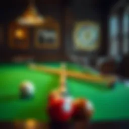 Elegant snooker table with vibrant green felt and polished cues
