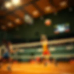 A volleyball match in action